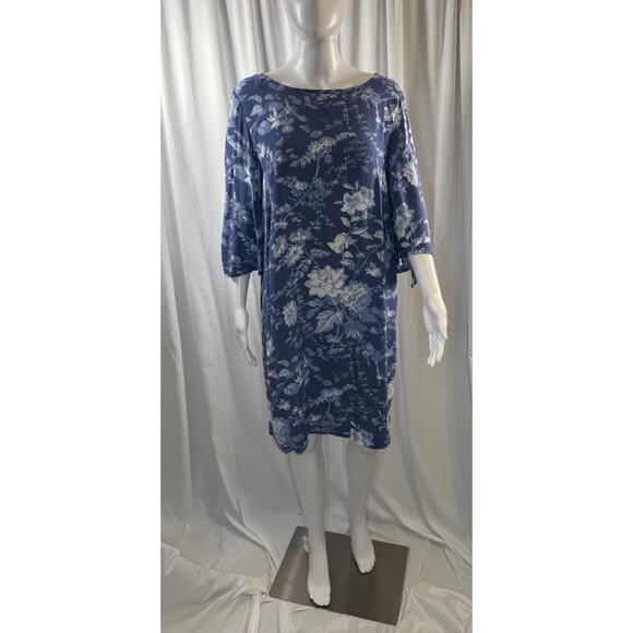H&M Floral Tie Spilt-Sleeves Shift Dress, Blue, Sz: 12, 83-16 - Picture 2 of 15